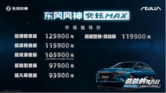 东风风神奕炫MAX上市售价9.39万元——12.59万元